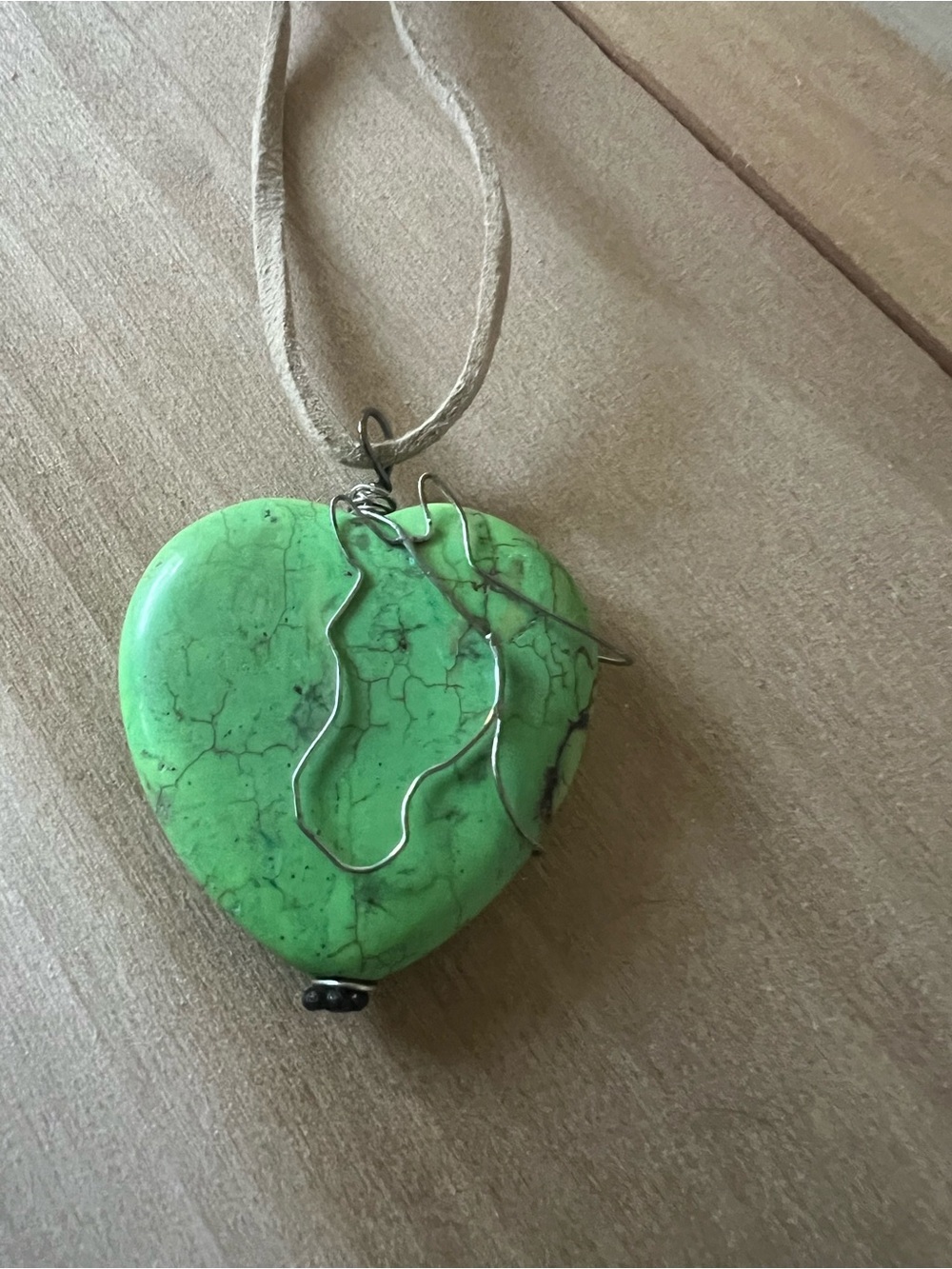 Green Heart with Horse equine wire detail Pendant Necklace - handmade